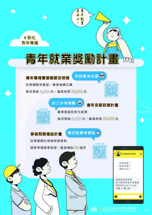 彰化縣政府青年就業獎勵輔助計畫海報